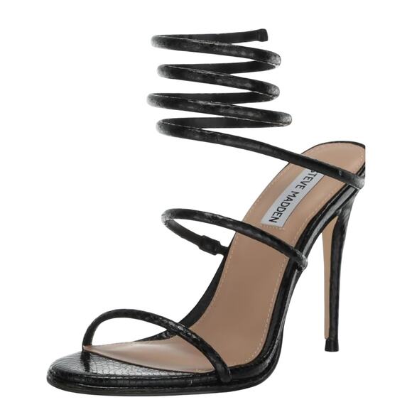 Steve Madden EXOTICA Black SNAKE Glam Sandals Size 10M - Picture 1 of 6